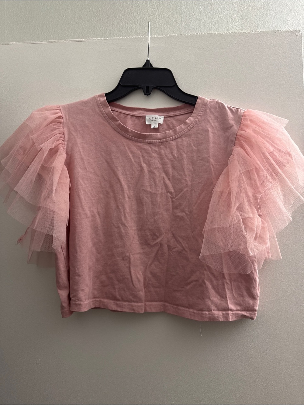 Le Lis Dusty Pink Short Sleeve Tee with Layered Tulle Sleeves